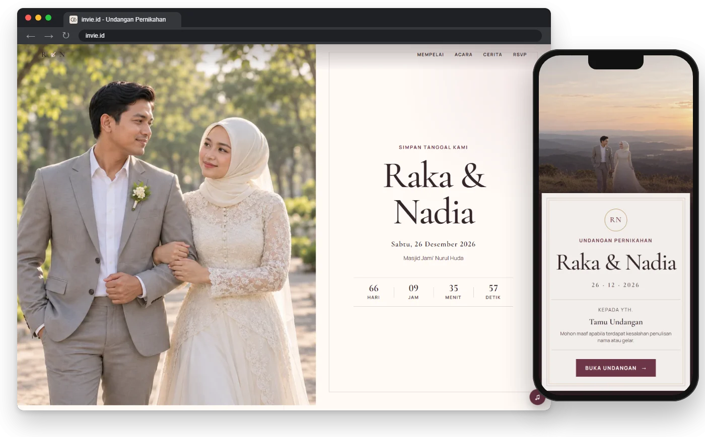 Contoh tampilan undangan digital Invie.ID